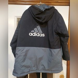 Vintage Adidas Heavyweight Quilted Hooded Jacket with Big Logo on Back Men’s L